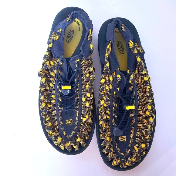 KEEN UNEEK Mens Water Sandals Navy Yellow Woven Cord 9.5 Summer Boat Coast Beach - Picture 10 of 10
